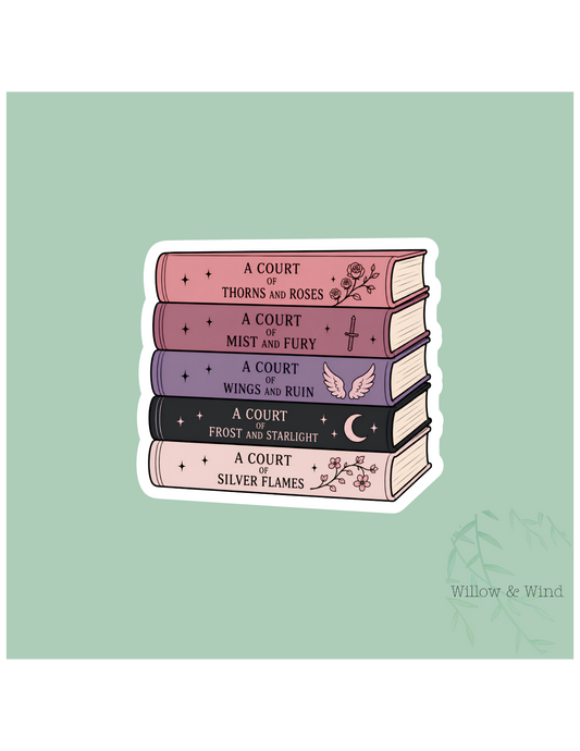 Colorful Bookstack - A Court of Thorns and Roses Sticker