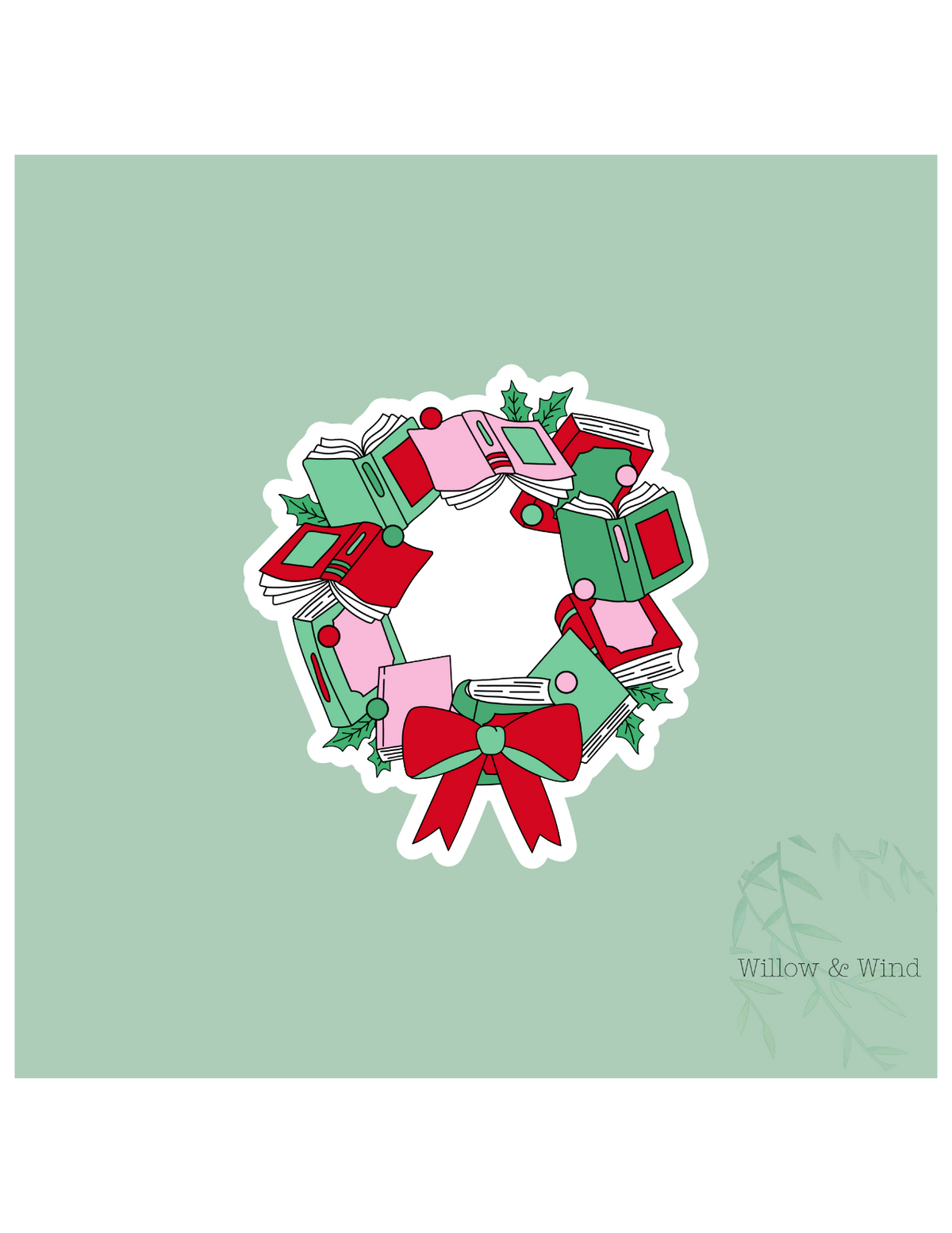 Bookish Wreath Christmas Sticker