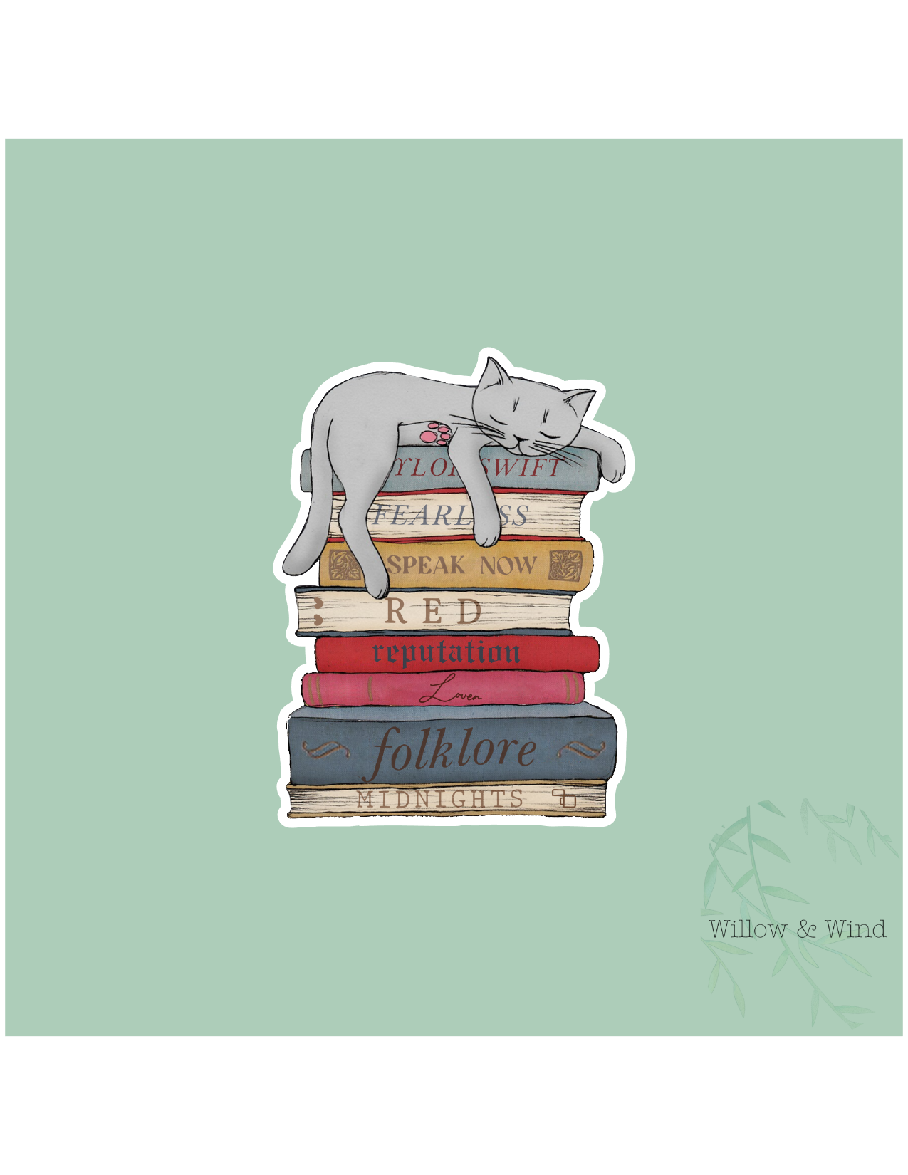 Cat on Swifty Bookstack - Bookish Sticker