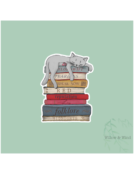 Cat on Swifty Bookstack - Bookish Sticker