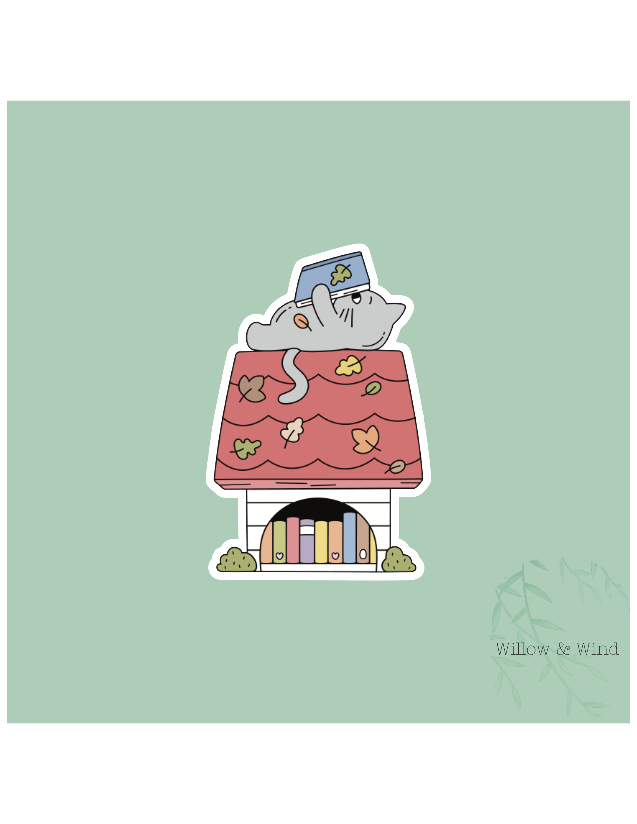 Cat Reading On Roof - Bookish Sticker