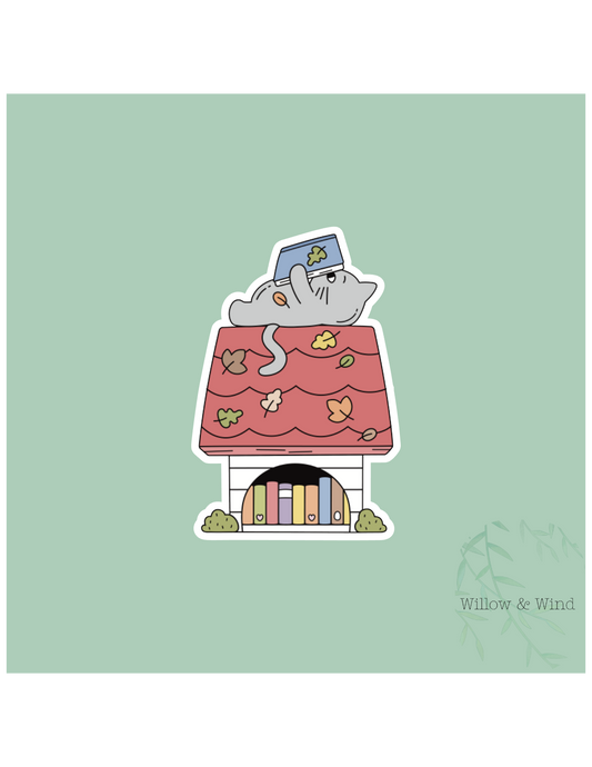 Cat Reading On Roof - Bookish Sticker