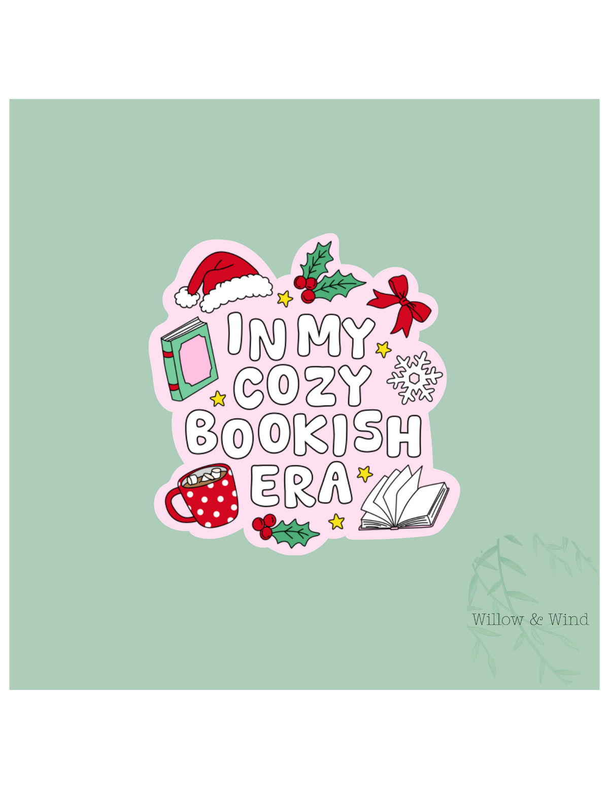 Cozy Bookish Era Christmas Sticker