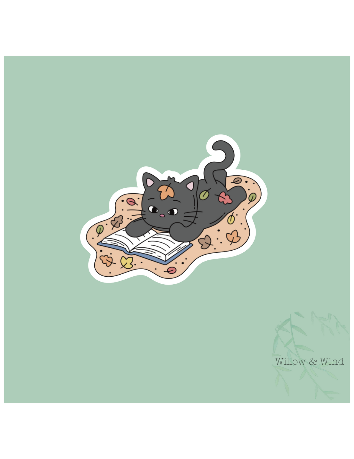 Fall Cat Reading - Cozy Autumn Sticker
