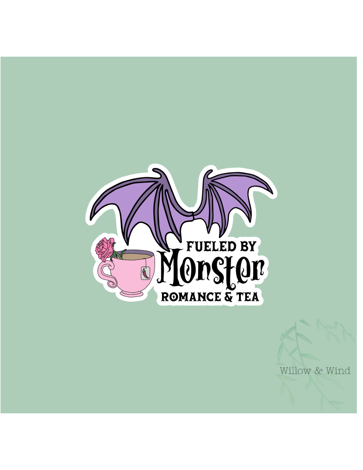 Fueled By Monster Romance & Tea - Bookish Sticker