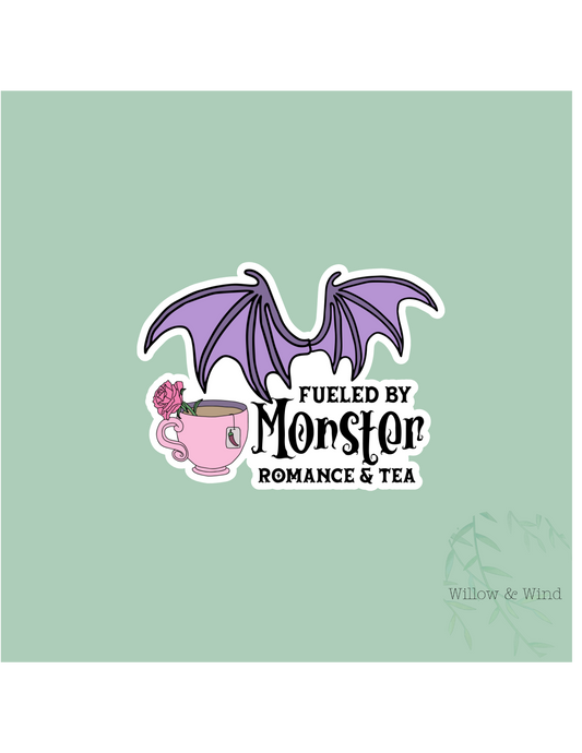 Fueled By Monster Romance & Tea - Bookish Sticker