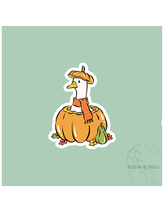 Goose in Pumpkin - Cozy Autumn Sticker