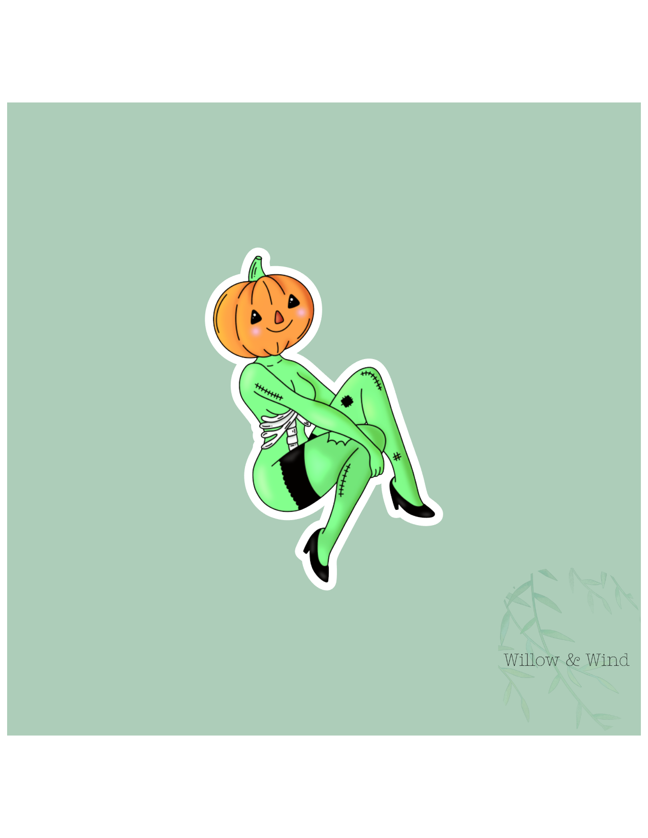 Pinup Pumpkin head Gothic Sticker