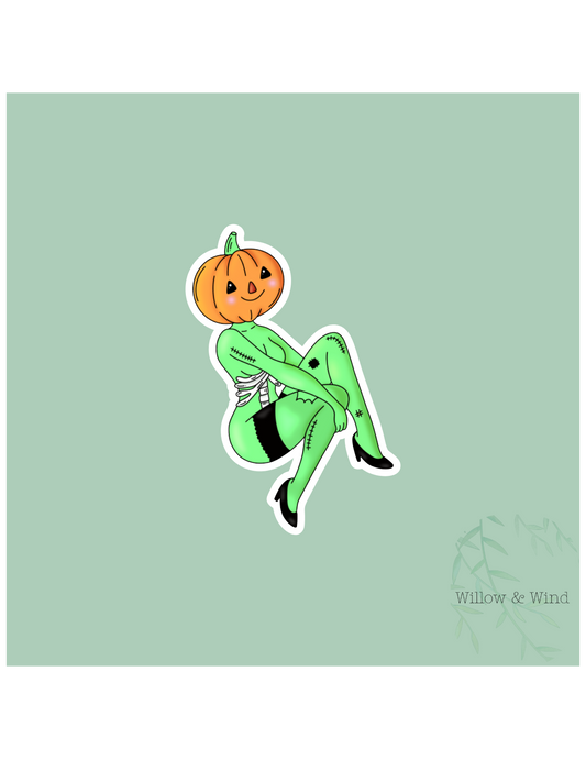 Pinup Pumpkin head Gothic Sticker