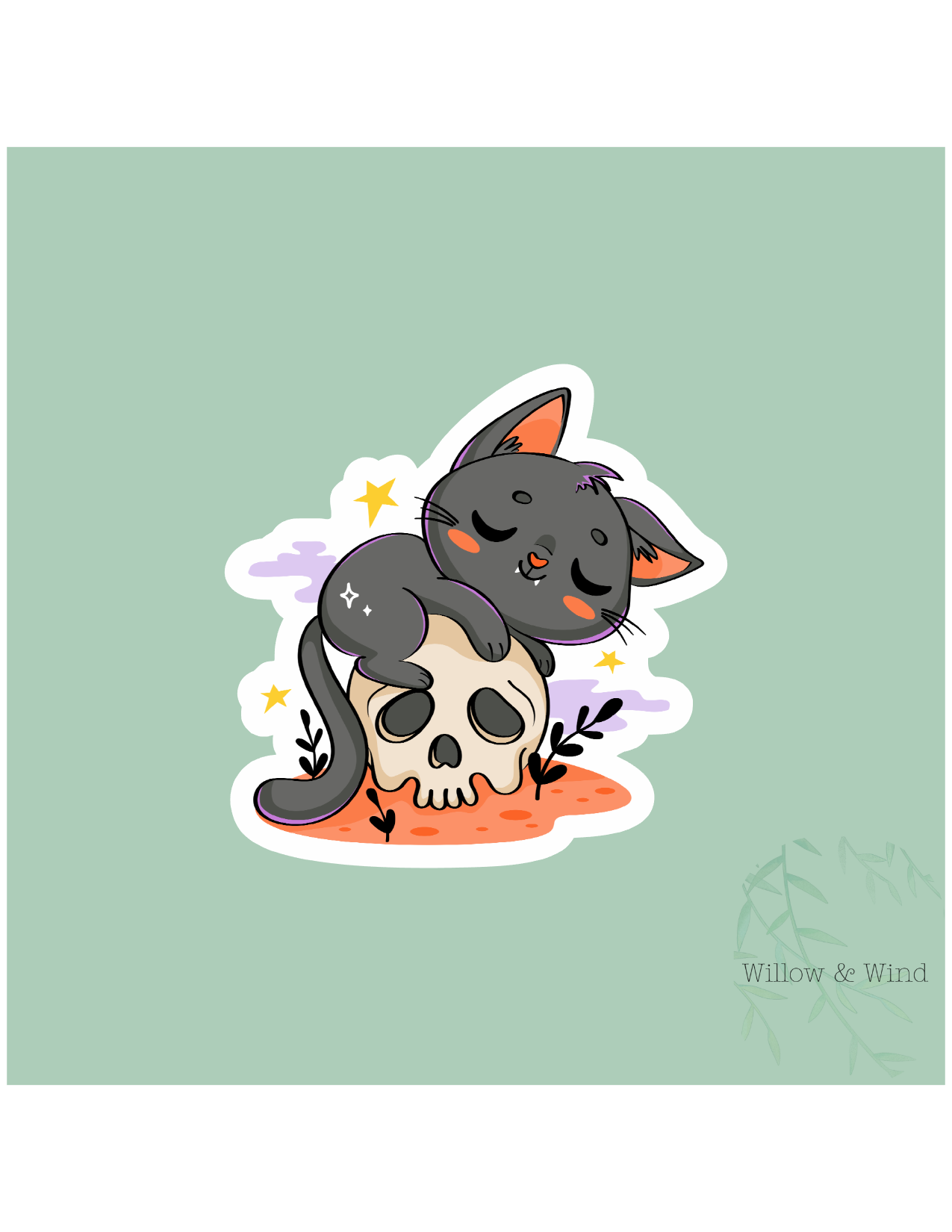 Skull & Kitty Gothic Sticker