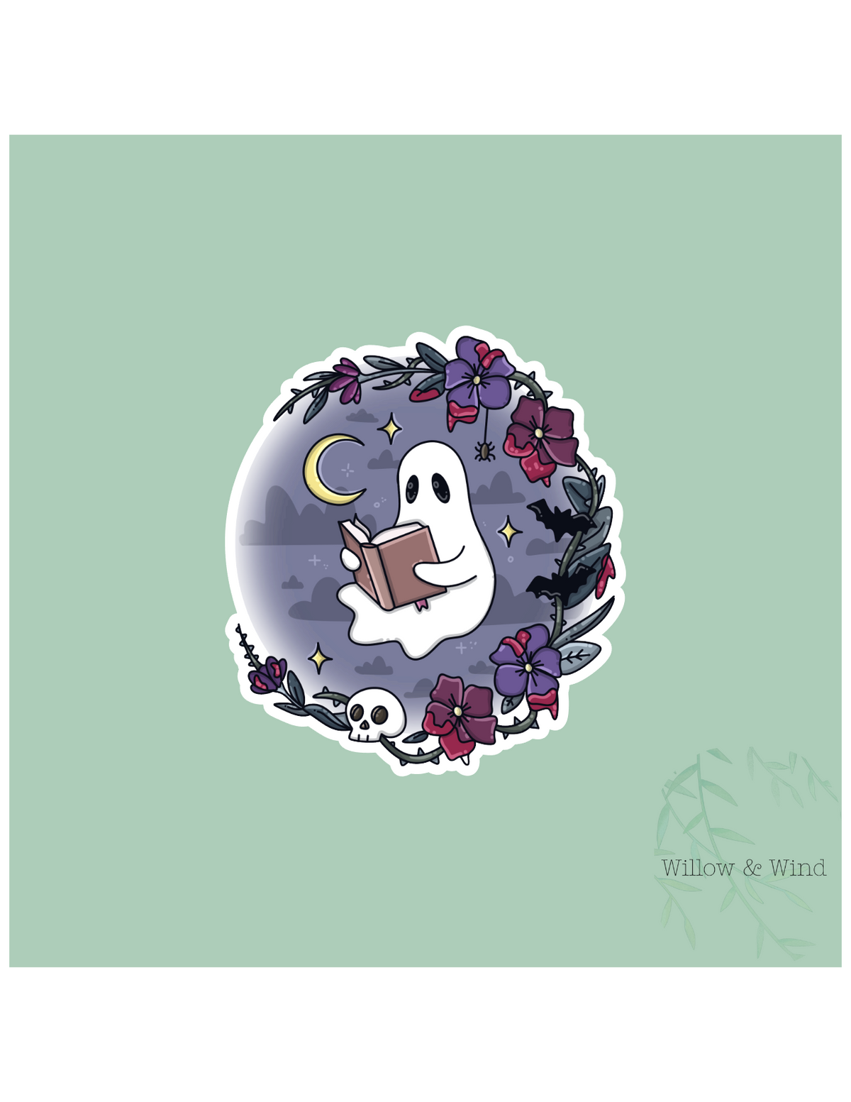 Spooky Ghost Reading - Bookish Sticker
